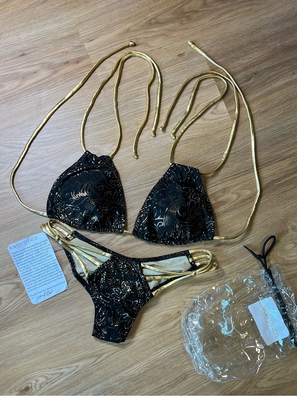 Gold-Accented Black Triangle Bikini Set
